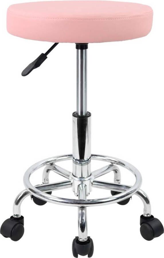 Rolkruk in hoogte verstelbaar draaibaar barkruk werkkruk van kunstleer bureaukruk roze