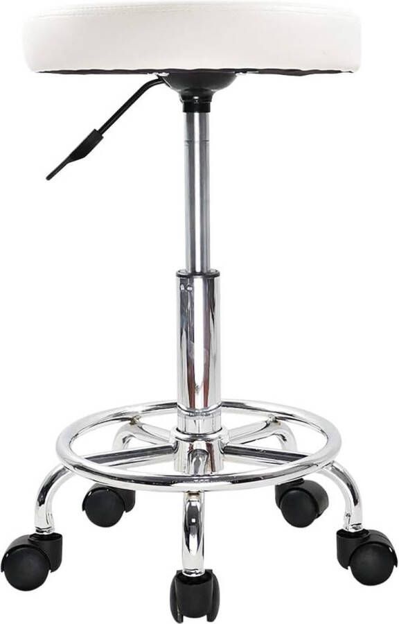 Rolkruk in hoogte verstelbaar draaibaar barkruk werkkruk van kunstleer bureaukruk wit