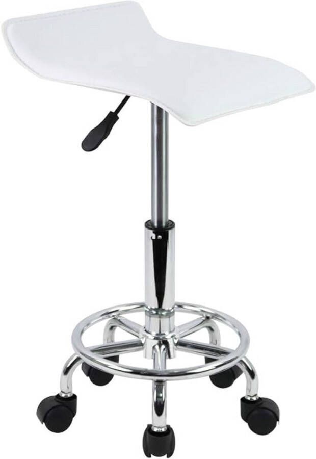 Hoogte verstelbare Rolkruk met Voetsteun Bureaukruk PU Leer Wit 45-61cm Kruk
