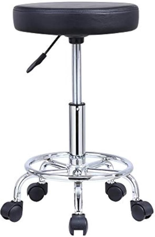 Rolkruk Werkkruk Barkruk hoogte verstelbaar 49-64cm draaibaar gemaakt van kunstleer zwart