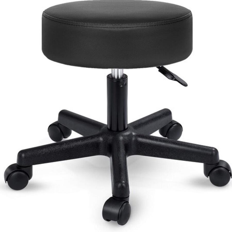 Rolkruk werkkruk kruk draaikruk make-up kruk oefenkruk in hoogte verstelbaar met wielen 360° draaibaar 10 cm dik kussen en 8 kleurvariaties (zwart)