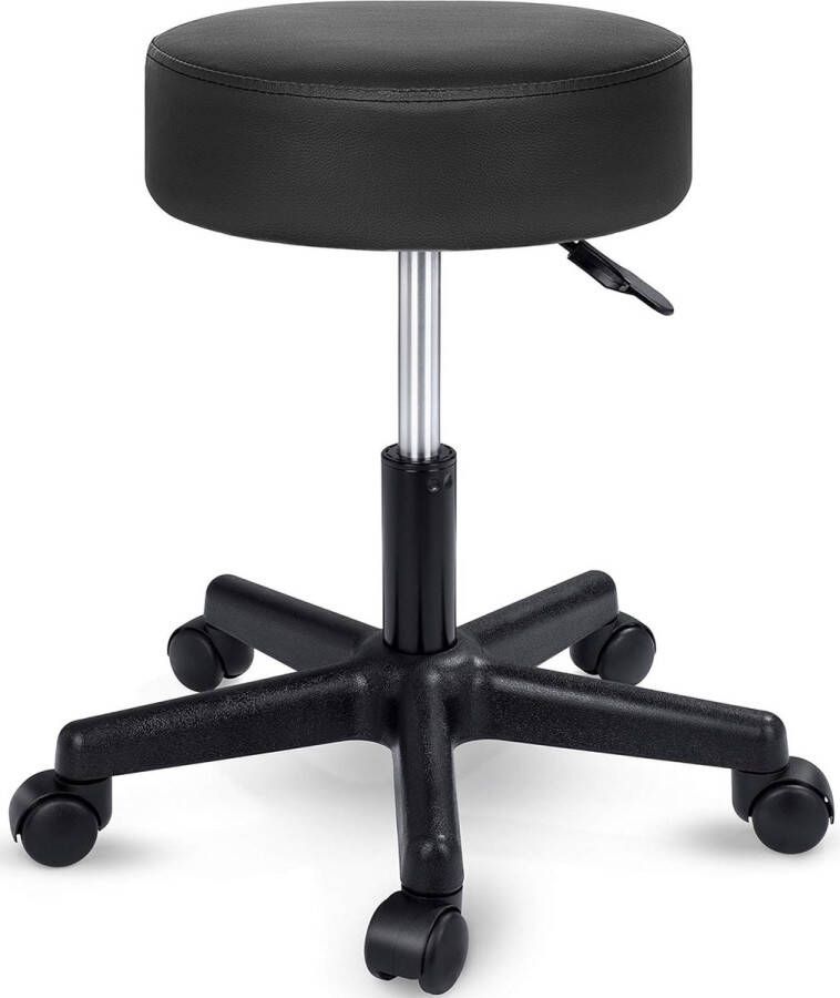 Rolkruk werkkruk kruk draaikruk visagiekruk praktijkkruk in hoogte verstelbaar met wielen 360° draaibaar 10 cm dik kussen en 8 kleurvarianten (zwart)