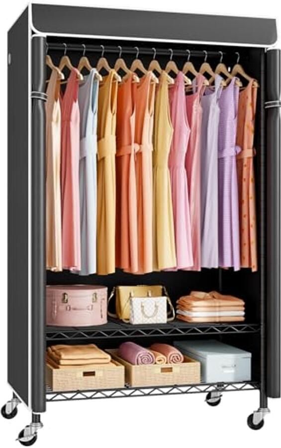 Rollend Kledingrek met Hoes Draagbaar en Heavy Duty Perfect voor Organisatie en Extra Opbergruimte