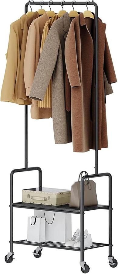 Rollend kledingrek ruimtebesparend opbergrek 1 stuk zwart metaal