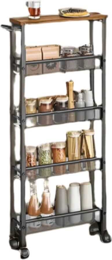 Rolling Car 5 Liveaus Keukenkar Nicheplan op Rollers Vintage Bruine Black Finish 13 cm x 45 4 cm x 99 6 cm