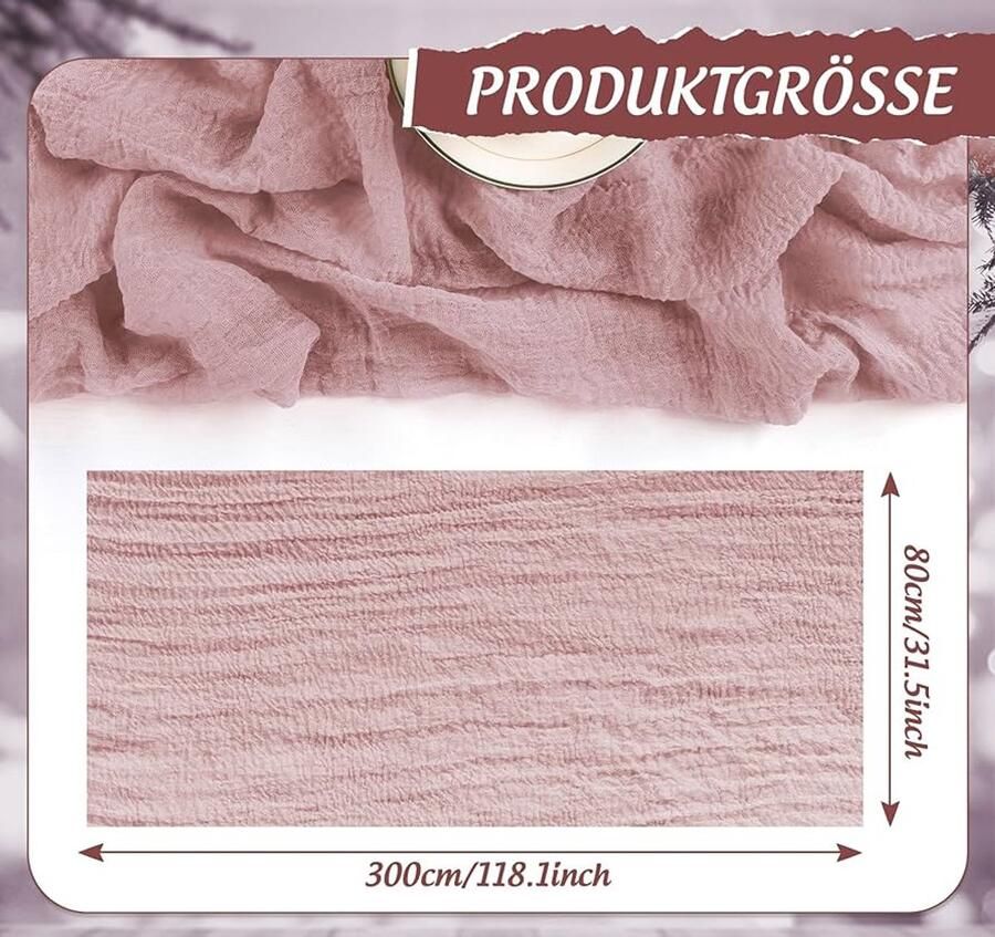 Romantische blush roze kaasdoek tafelloper 80 × 300 cm perfect voor bruiloften en feesten