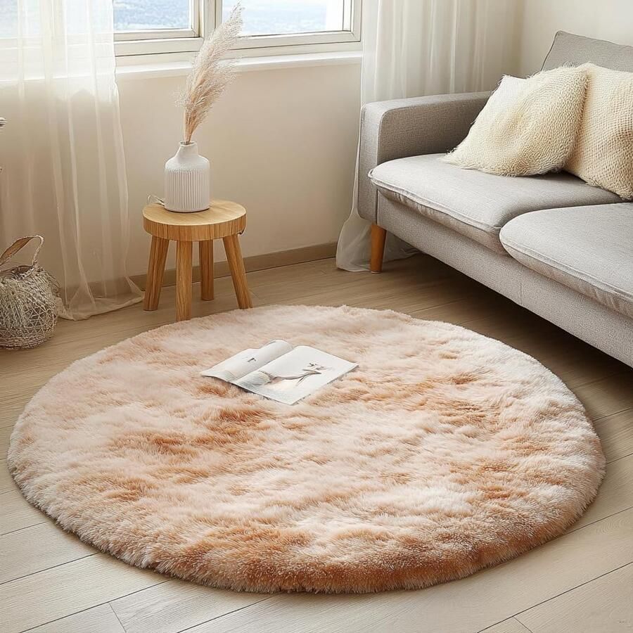 Rond antislip tapijt Pluizig shaggy vloertapijt voor woonkamer en slaapkamer Groot formaat moderne stijl (wit kaki 80cm)