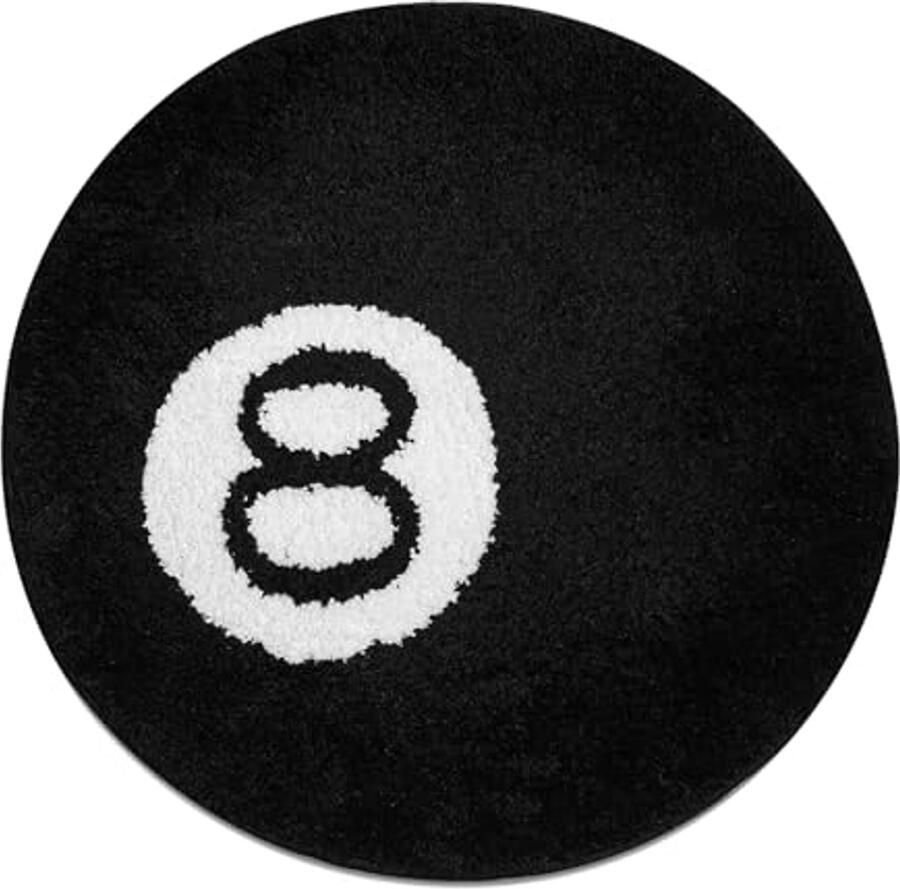 Rond Antislip Tapijt voor Badkamer en Woonkamer Zwart 8-Ballen Kleed Kindvriendelijk en Comfortabel