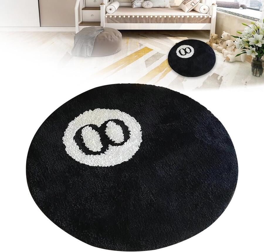 Rond Antislip Vloerkleed Zwart Zacht en Wasbaar Tapijt voor Woonkamer Eetkamer en Slaapkamer (80 x 80 cm)