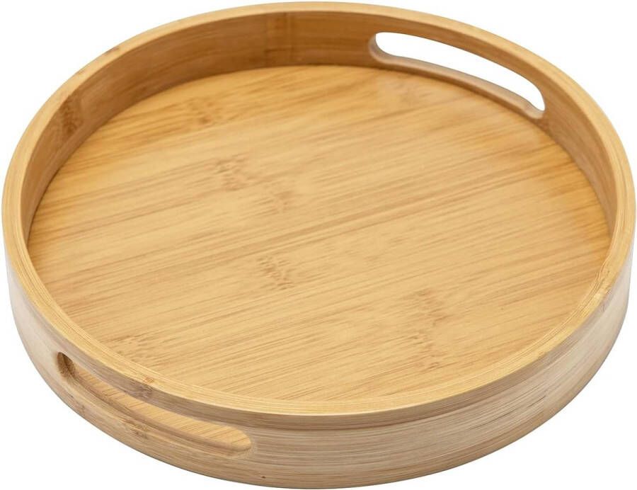 Rond bamboe dienblad van hout met handgrepen natuurlijk houten dienblad voor keuken salontafel 30 cm
