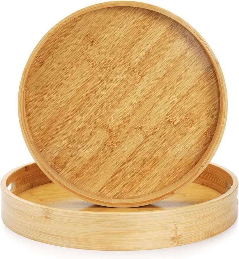 Rond bamboe dienblad van hout met handgrepen natuurlijk houten dienblad voor keuken salontafel set van 2