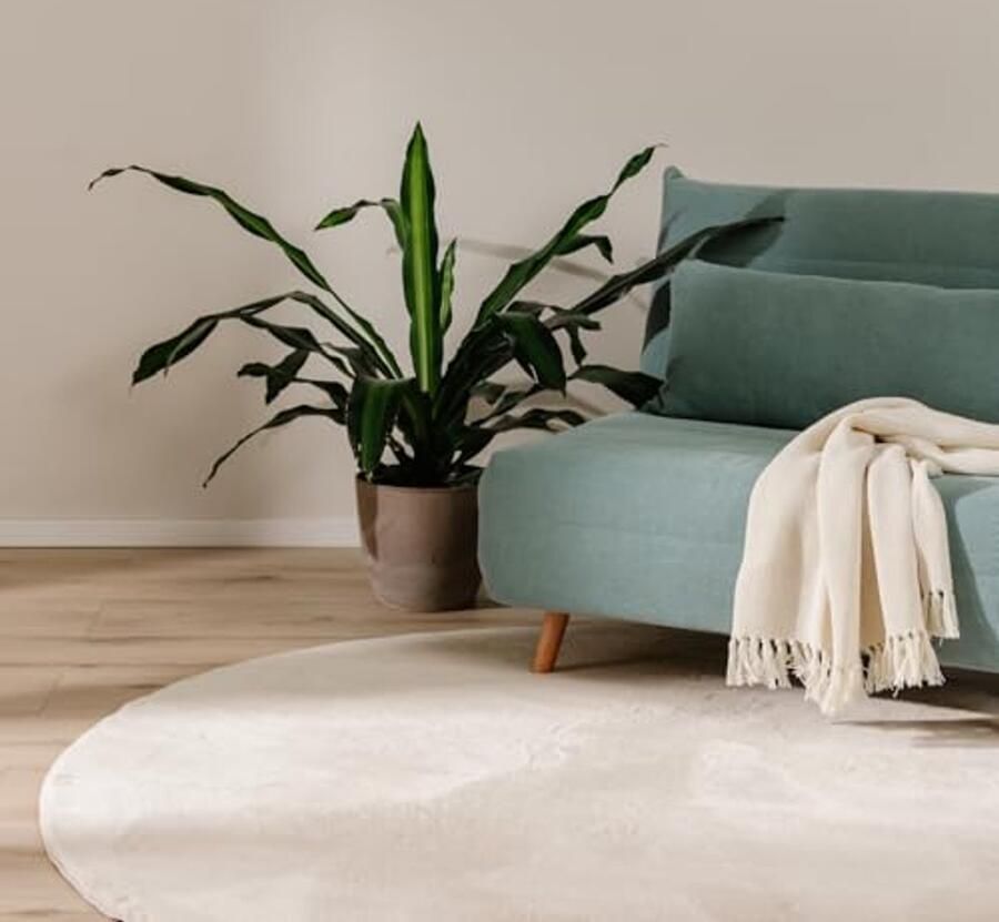 Rond Beige Vloerkleed 160 cm Zacht Kunstvezel Antislip Wasbaar en Geschikt voor Vloerverwarming