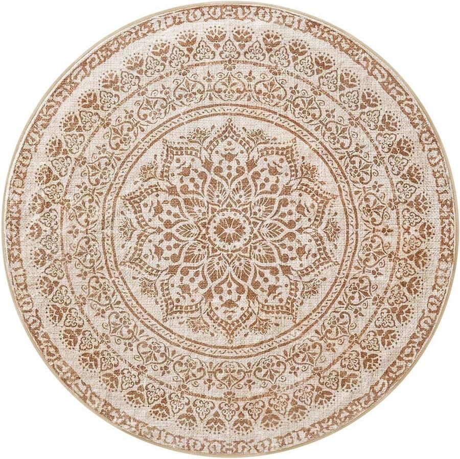 Rond Boho Stijl Tapijt Cappuccino Beige Polyestervilt TPR Lichtgewicht 120cm Diameter 1 6kg Binnen Buiten Tapijt