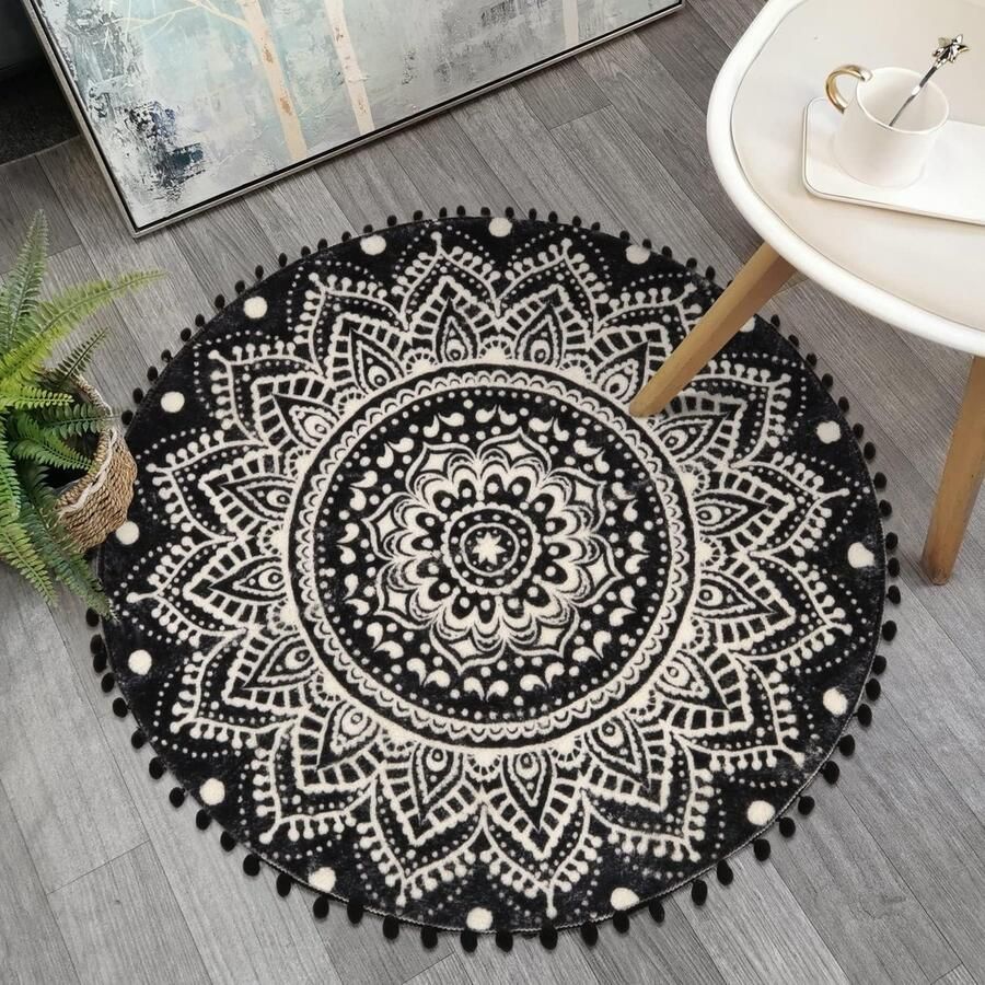 Rond Boho Tapijt voor Slaapkamer en Badkamer Zacht en Antislip