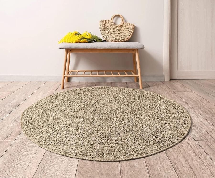 Rond Buiten- en Binnentapijt 160 cm Weerbestendig met Jute-Look Geschikt voor Tuin en Terras - Foto 2
