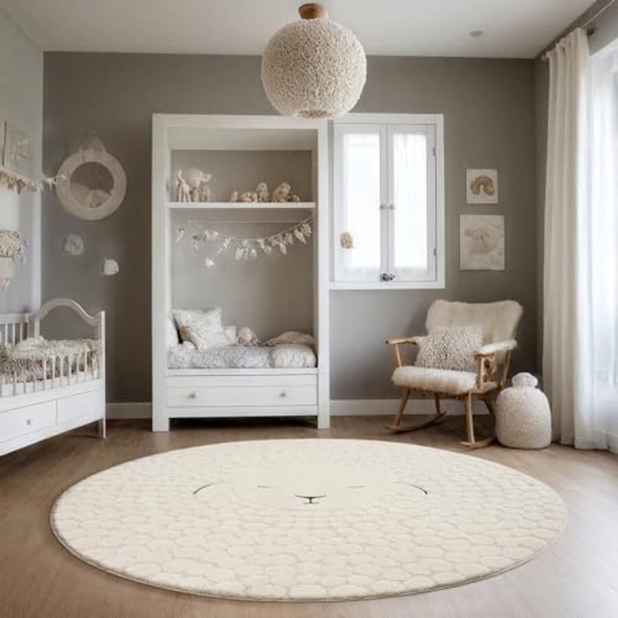 Rond Kindertapijt met Schattige Dinosaurus en Palmen Onderhoudsvriendelijk en Duurzaam 160 cm