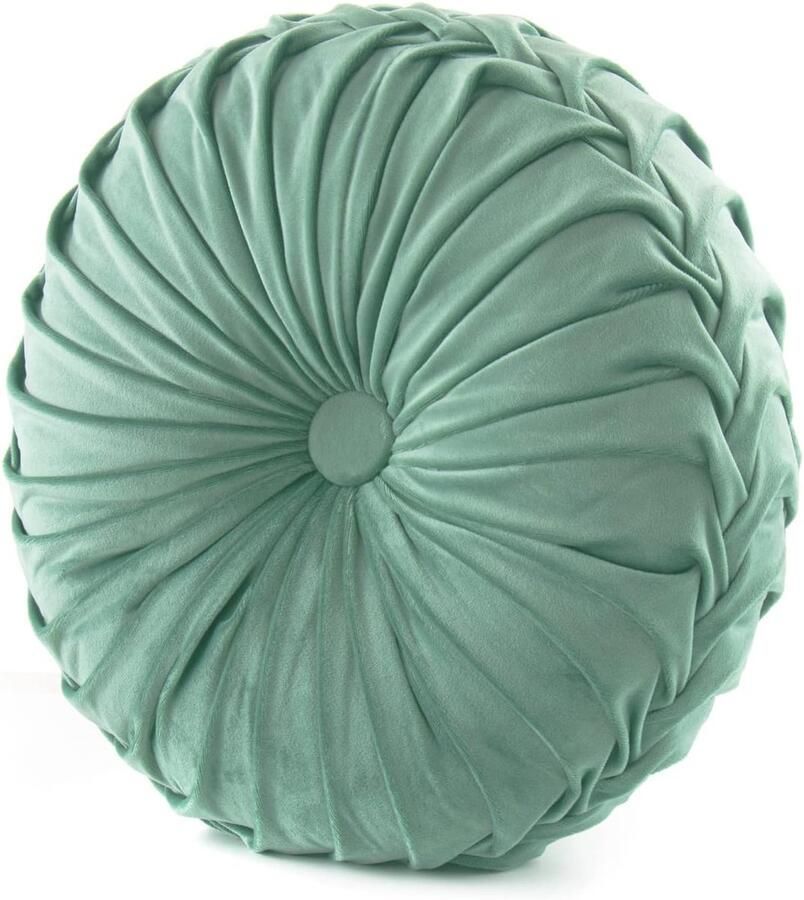 Rond decoratief sierkussen 38x38 cm Fluwelen pompoen kussen voor bank stoel en auto (lichtgroen)