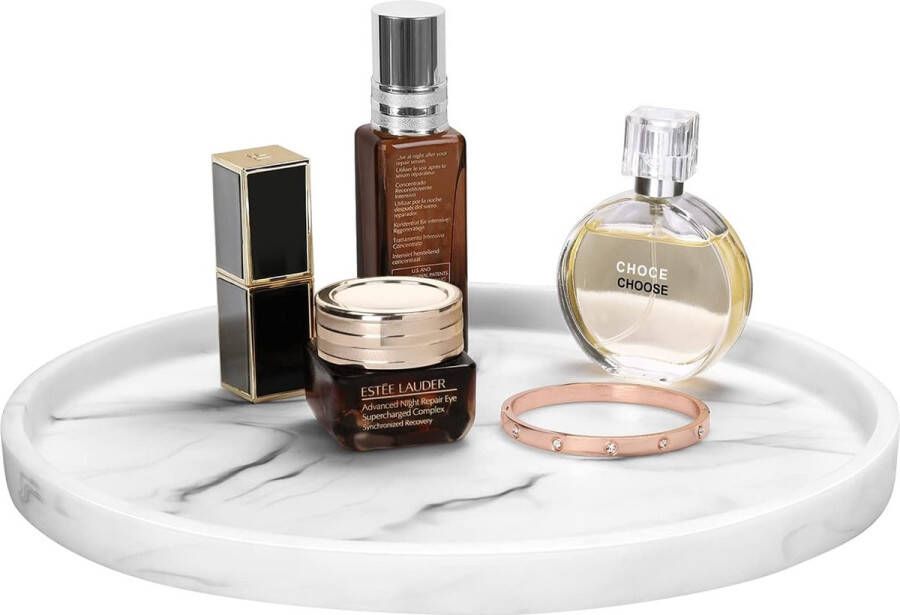 Rond dienblad hars marmer dienblad badkamer decoratief dienblad make-up cosmetica organizer opbergbak voor woonkamer bureau keuken badkamer wit marmer