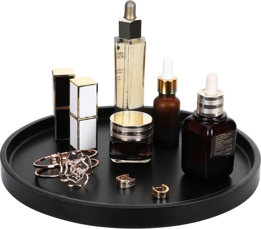 Rond dienblad marmeren dienblad van hars decoratief dienblad voor de badkamer make-up cosmetische organisator opbergbak voor woonkamer bureau keuken badkamer mat zwart