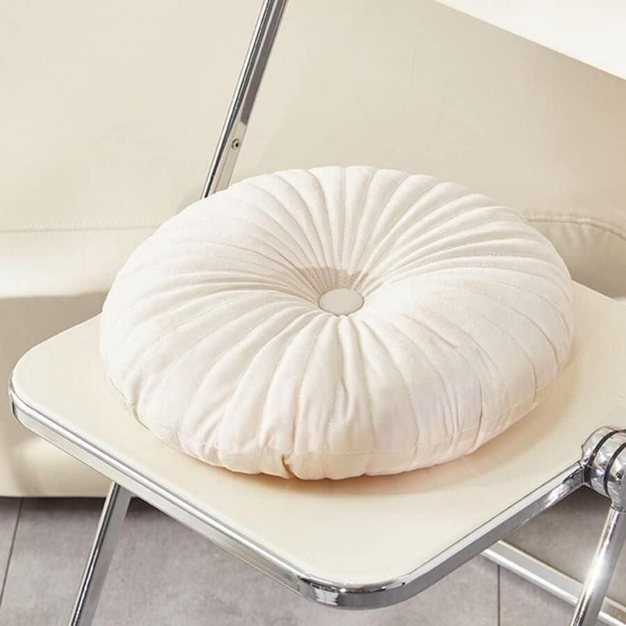 Rond Fluwelen Decoratie Klein Sierkussen Pompoen Sierkussen Kussen voor Woonkamer Slaapbank Vloer 14 inch (crème) floor pillow