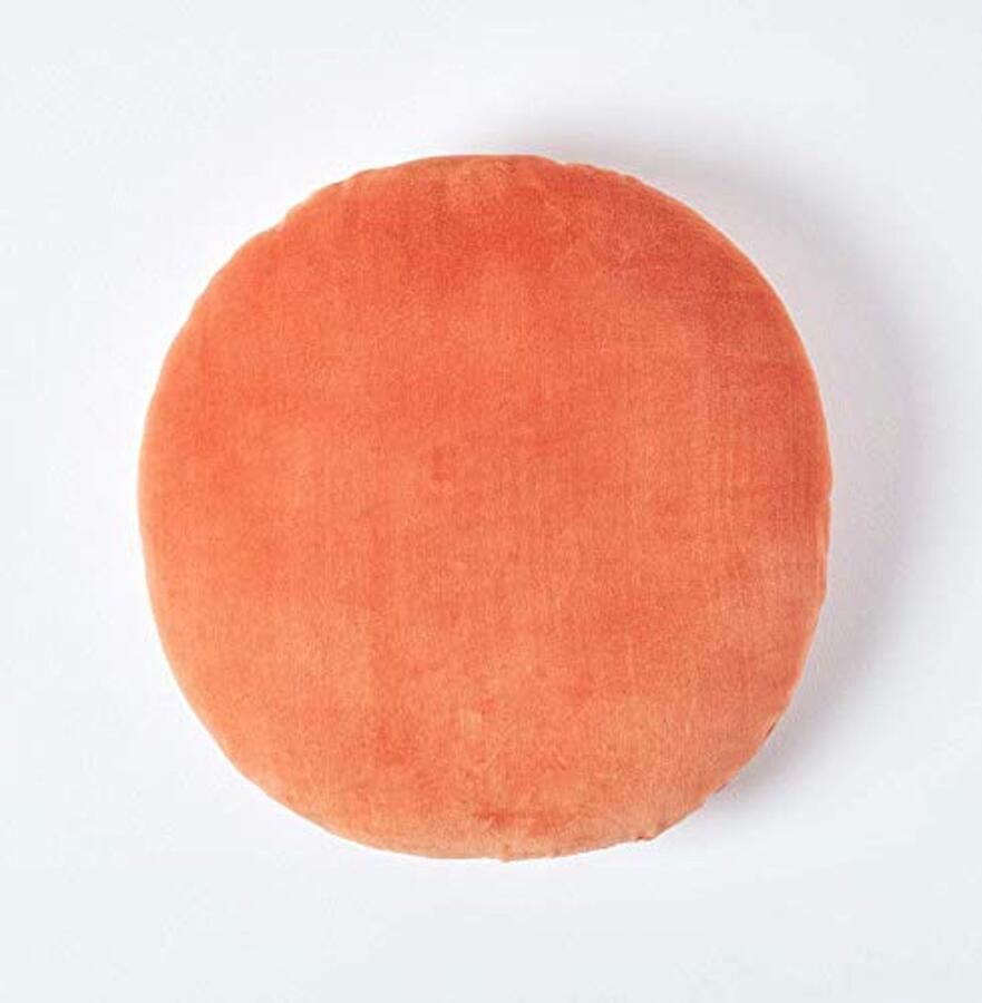 Rond fluwelen kussen 40 cm katoen oranje decoratie voor bank of fauteuil