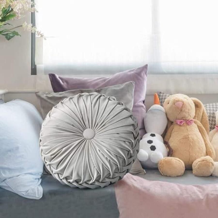 Rond Fluwelen Sierkussen Handgemaakt Pompoen Geplooid Kussen voor Stoelen en Bank