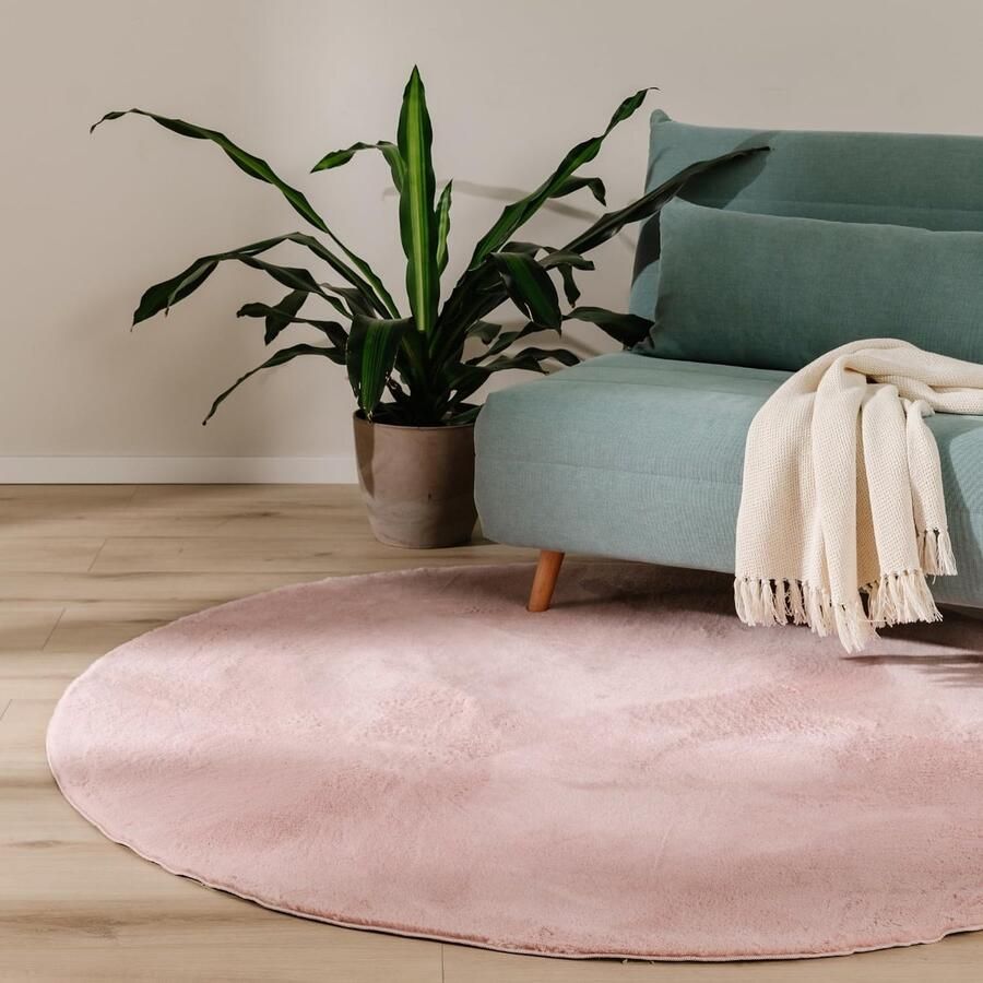Rond Furry Vloerkleed 160 cm Zacht Kunstvezel Vachtkleed Wasbaar en Antislip Perfect voor Vloerverwarming
