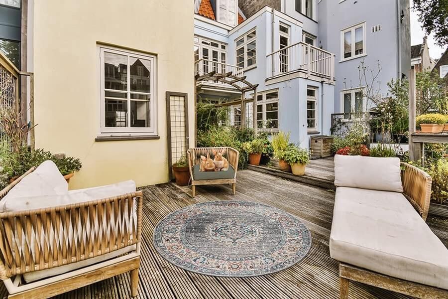 Rond grijs weerbestendig tapijt voor binnen en buiten 120 cm