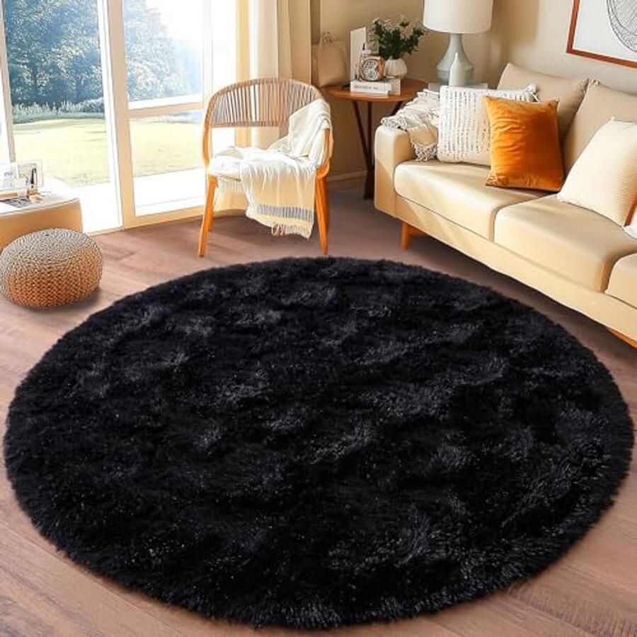 Rond hoogpolig tapijt 100 cm Antislip modern shaggy tapijt voor woonkamer en slaapkamer