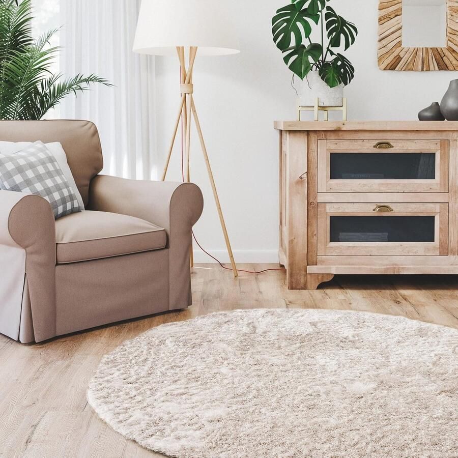 Rond hoogpolig tapijt 80 x 80 cm in beige Pluizig en zacht modern design