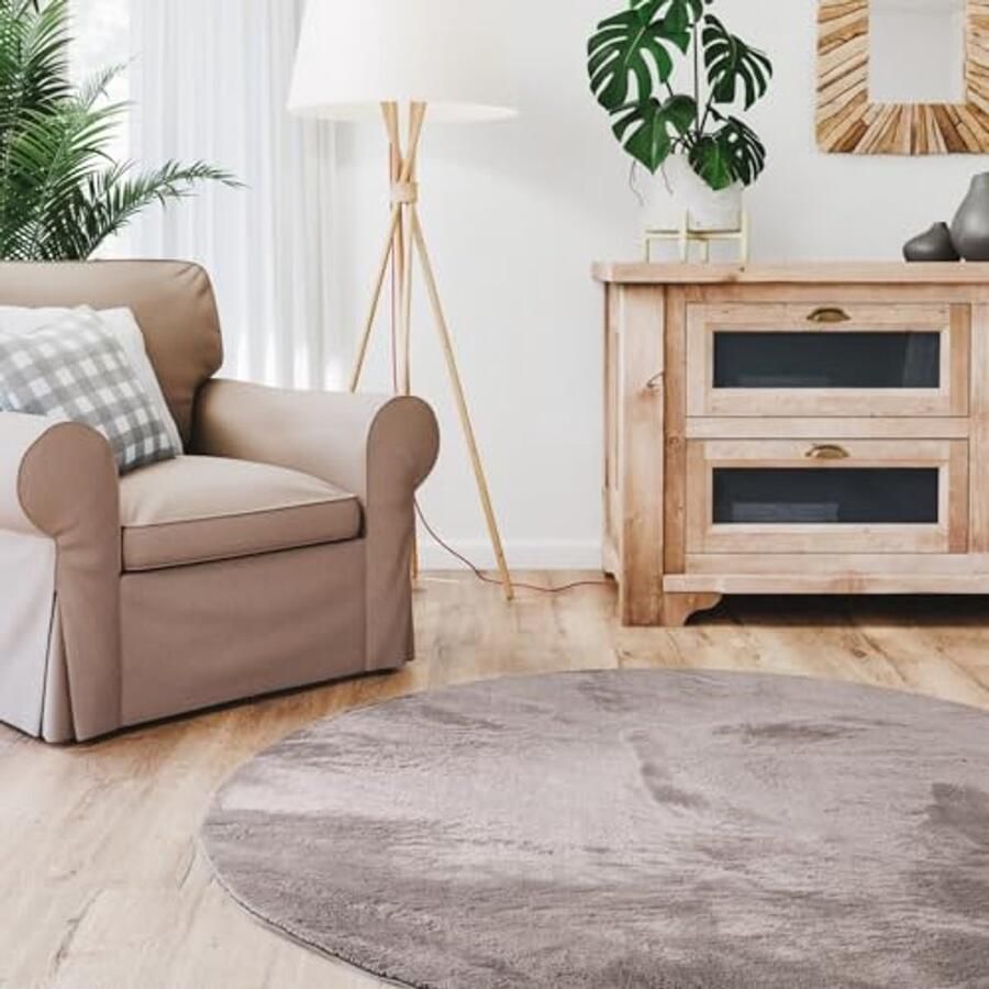 Rond hoogpolig vloerkleed 200x200 cm Grijs Zacht wasbaar en antislip