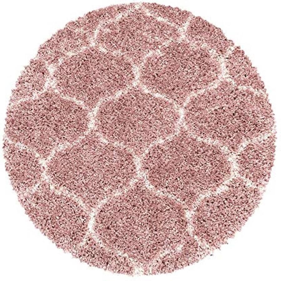Rond Hoogpolig Vloerkleed Roze 80 cm Scandinavisch Design