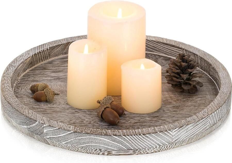 Rond houten dienblad decoratie 30 cm kaarsendienblad landhuisstijl rustieke tafeldecoratie woonkamer.decoratief salontafel kaarsenbord