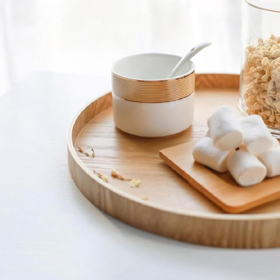 Rond Houten Dienblad Vintage Dienblad voor Ontbijt Thee Salontafel Decoratief Dienblad voor Fruit Snoepvoedsel Woondecoratie (30cm)