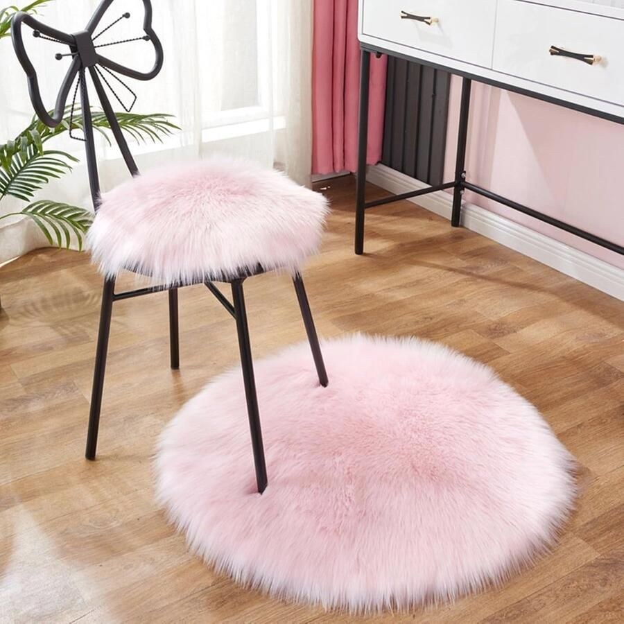 Rond Imitatiebont Vloerkleed Lichtroze 45 cm Diameter Decoratief Tapijt voor Woonkamer en Slaapkamer