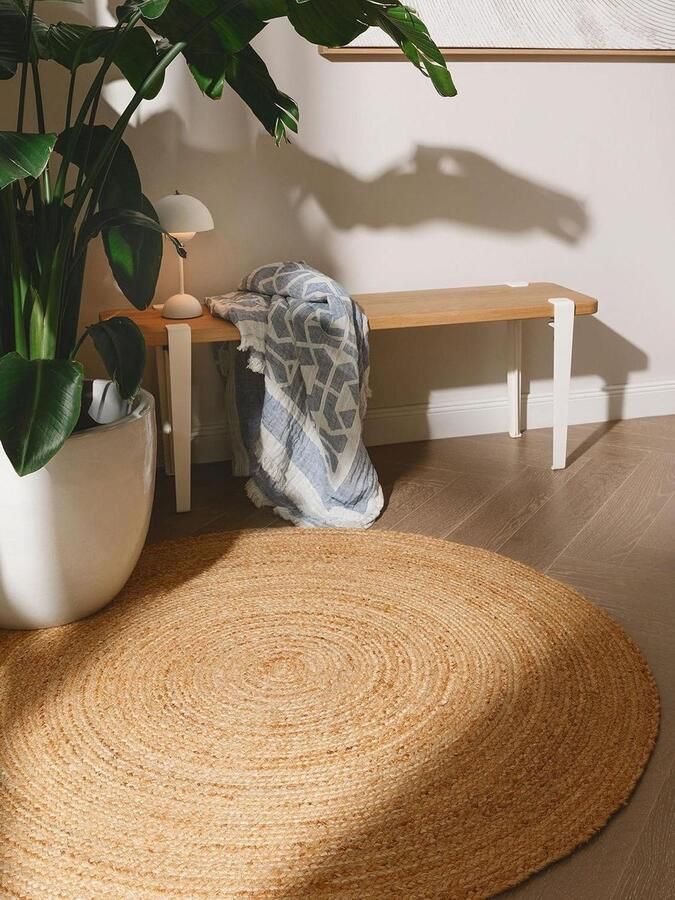 Rond Jute Tapijt 90 cm Handgeweven Natuurlijk Design Geschikt voor Vloerverwarming
