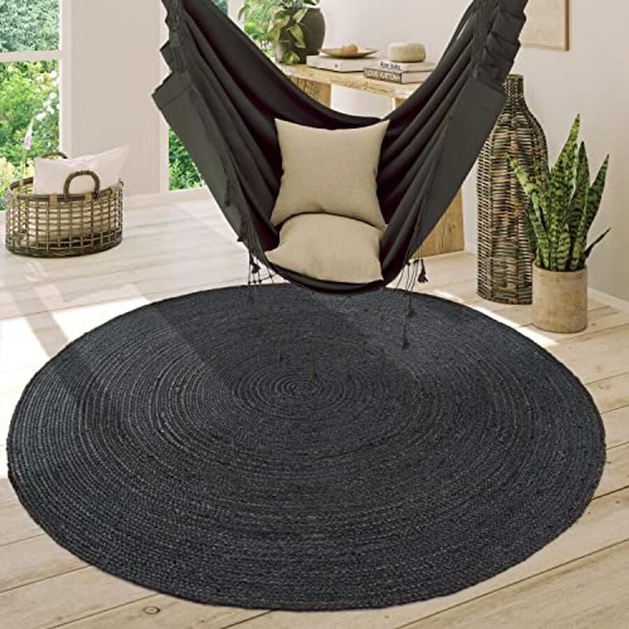 Rond Jute Vloerkleed Boho Ethno Ø 80 cm Handgemaakt Natuurlijk