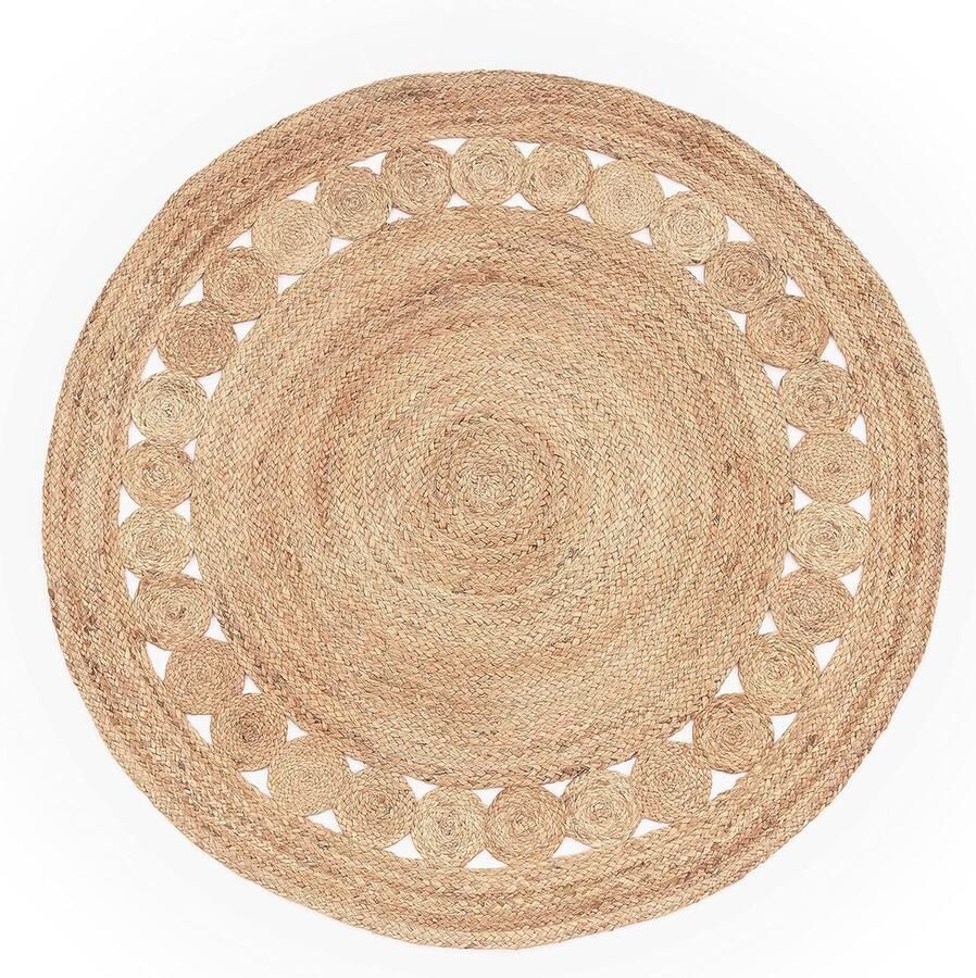 Rond Jute Vloerkleed Boho Ethno 80 cm Natuurlijk Handgemaakt