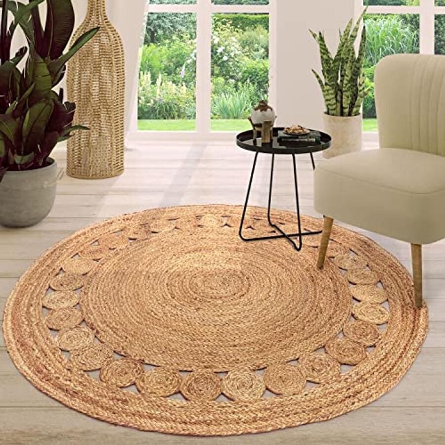 Rond Jute Vloerkleed Boho Handgemaakt 120cm
