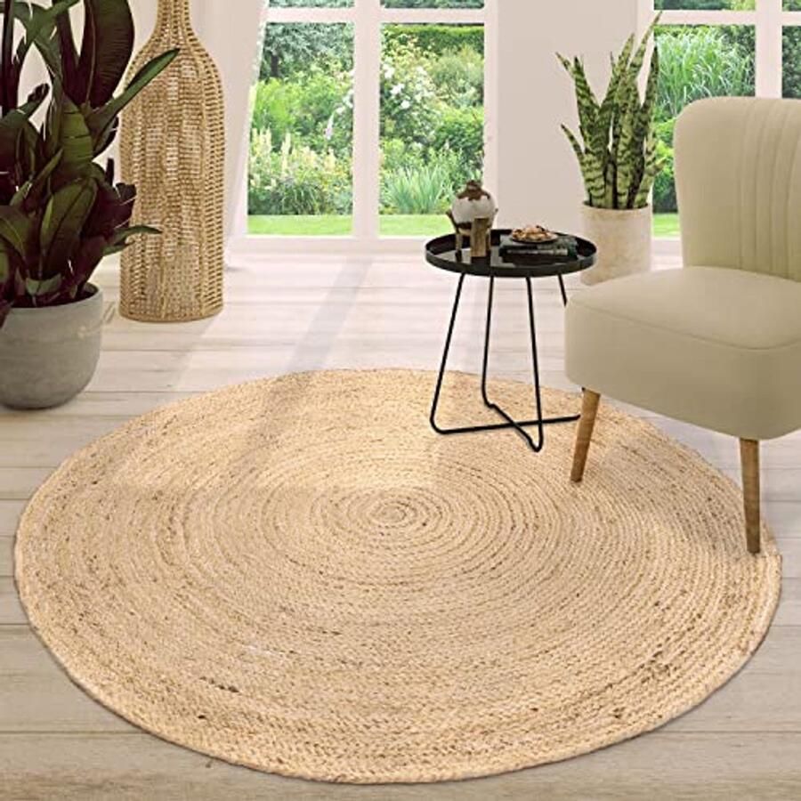 Rond Jute Vloerkleed Boho Stijl voor de Woonkamer Natuurlijk en Handgemaakt 80 cm