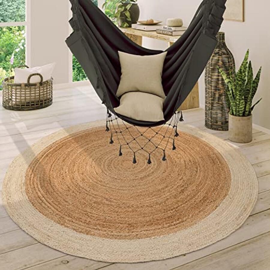 Rond Jute Vloerkleed voor Woonkamer Handgemaakt Boho Ethno Design Ø 80 cm