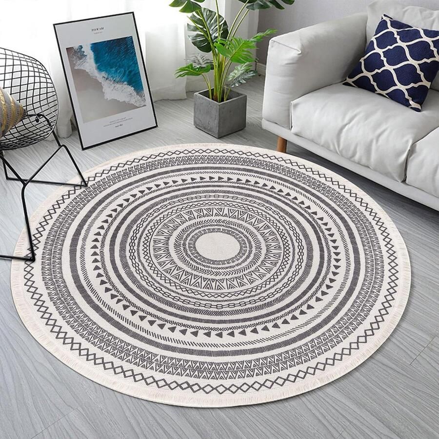 Rond katoenen tapijt Marokkaans design 120cm Wasbaar Decor voor woonkamer en speelkamer vloerkleed
