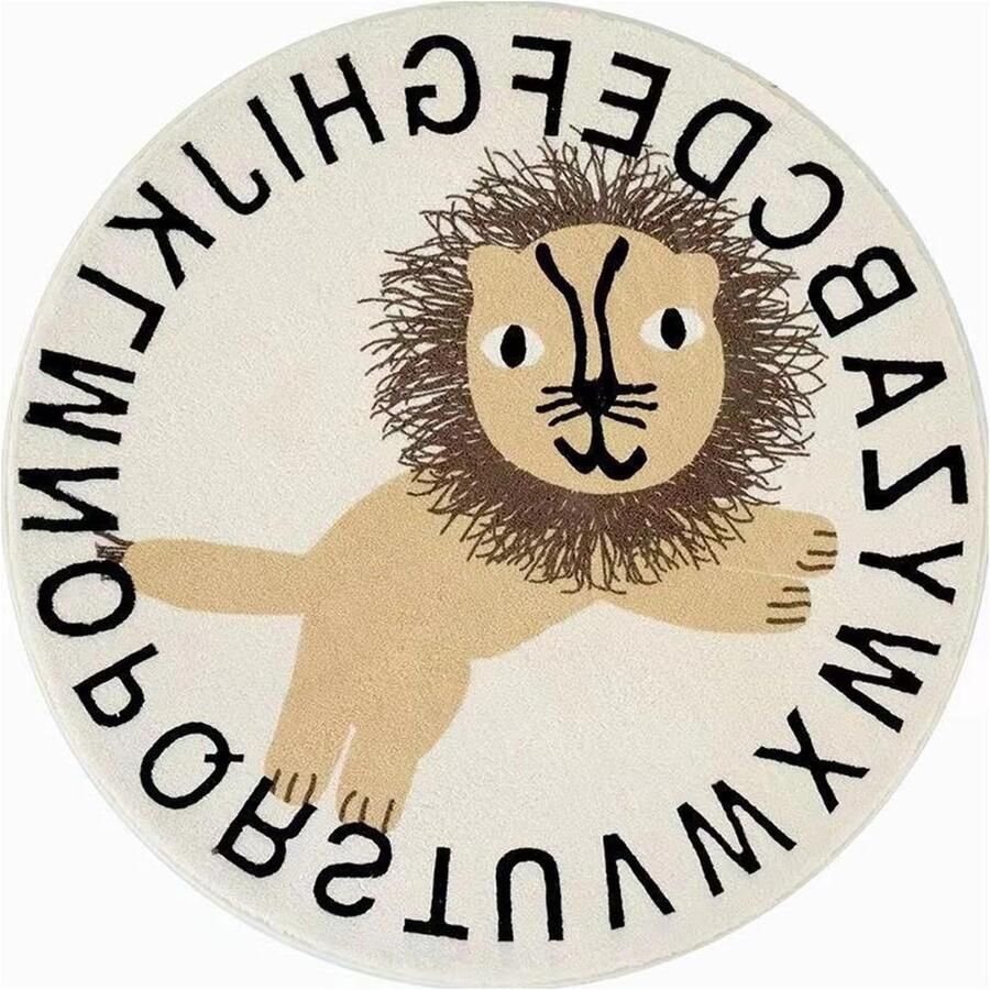 Rond kindertapijt 100 cm Cartoon dieren Educatief leren Voor kinderkamer Woonkamer Slaapkamer