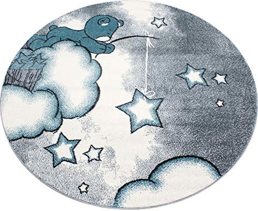Rond kindertapijt voor kinderkamer in blauw met schattig ontwerp 160 cm