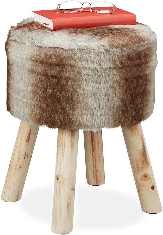 Rond krukje met vacht veelzijdig en landelijk 1 stuk bruin grijs 42 x 33 cm