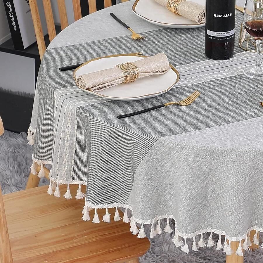 Rond Linnen Tafelkleed Afwasbaar 120 cm Grijs Kreukvrij