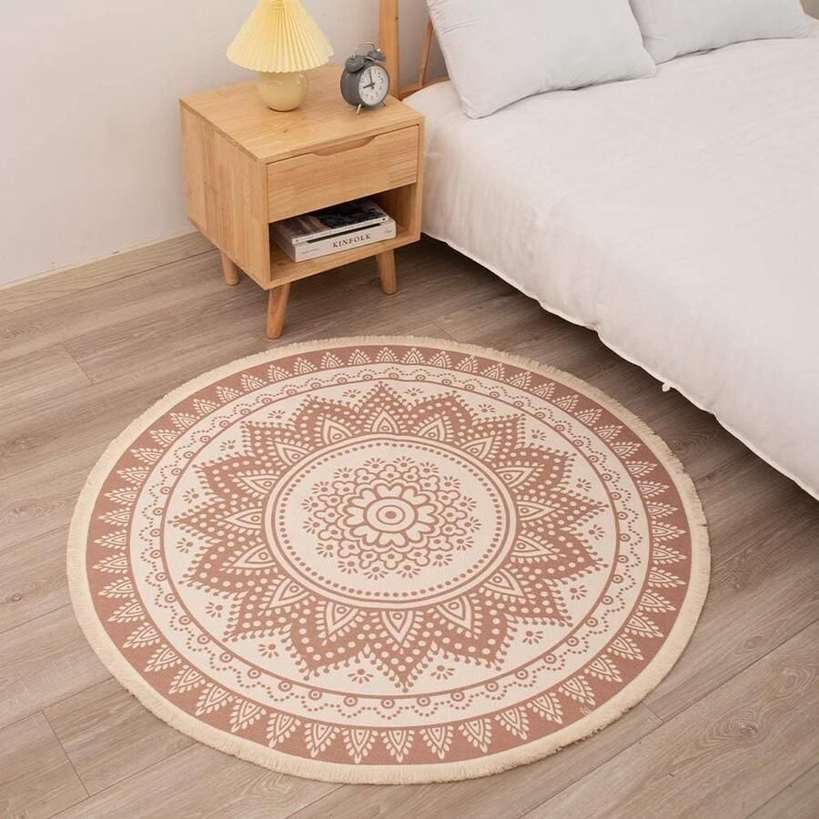 Rond Mandala Tapijt Boho Stijl Geschikt voor Binnen en Buiten 120 cm Katoen Polyester
