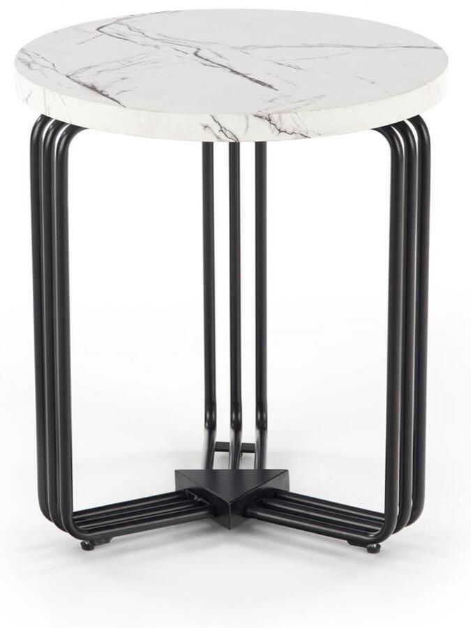 Rond Marmerlook Salontafel Wit – Moderne Design Bijzettafel met Houtfineer Blad en Stalen Frame – Stijlvolle en Duurzame Woonkamertafel Ø40 cm