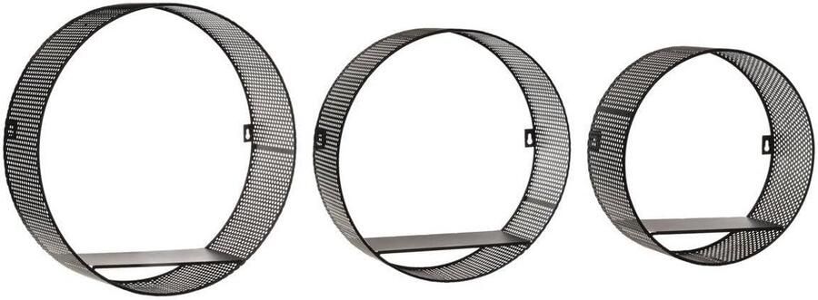 Rond Metalen Wandrek Set Geperforeerd Zwart (D 35 cm D 30 cm D 25 cm) 3 Stuks