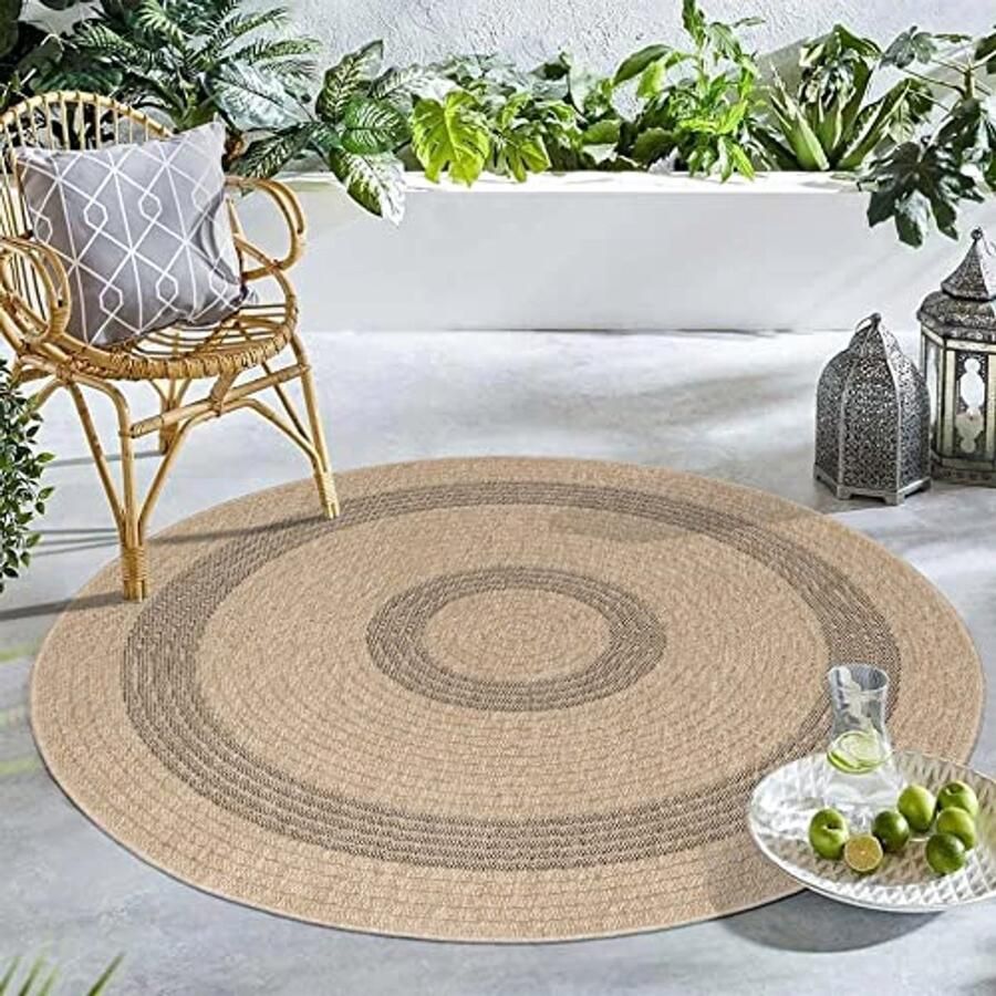Rond Outdoor Tapijt 120 cm Weerbestendig Vloerkleed voor Terras Balkon en Tuin